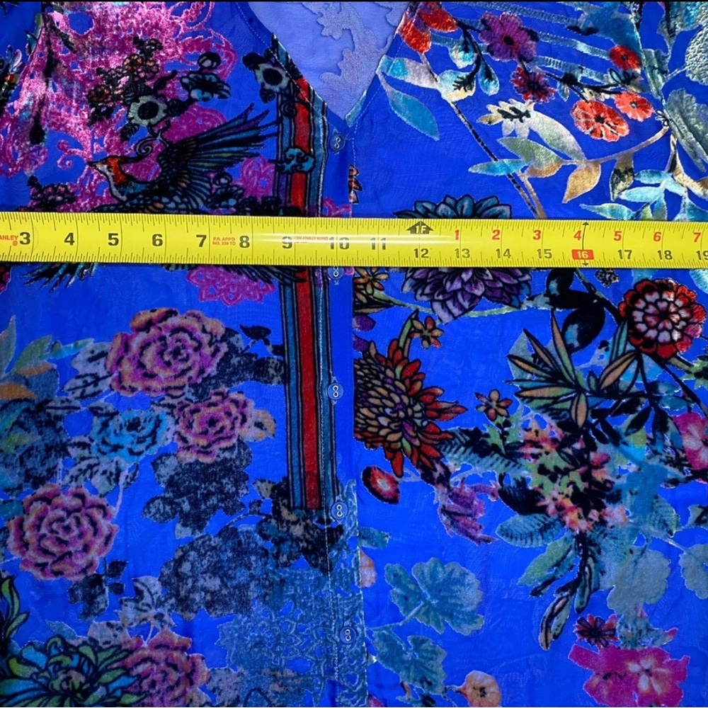 JOHNNY WAS Royal Blue Silk Ermyas Burnout Floral Long Sleeve Dress Boho Chic MED - Picture 4 of 5